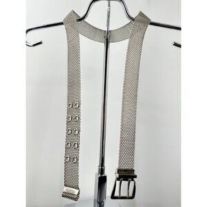 Vintage Metal Mesh Silver tone Belt Up To 43”x1.3” (B-8)